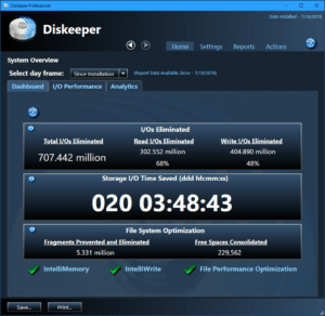 Diskeeper time saved dashboard