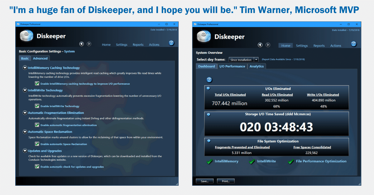 Diskeeper screen shots review by Tim Warner, Microsoft MVP