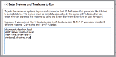 IOAT Enter Systems and Time frame to Run Screenshot
