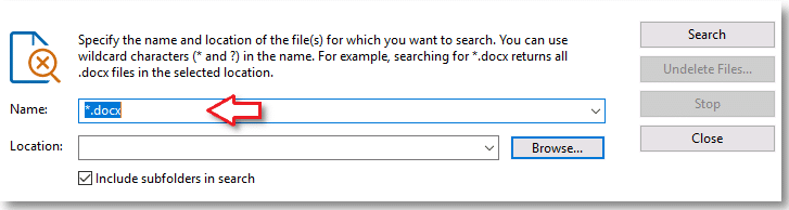 Undelete server search feature specify location