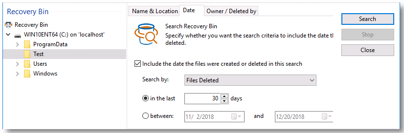 Undelete server search recovery date