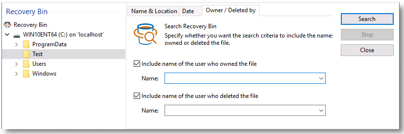 Undelete server search recovery owner