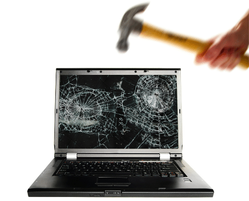 smash laptop with hammer