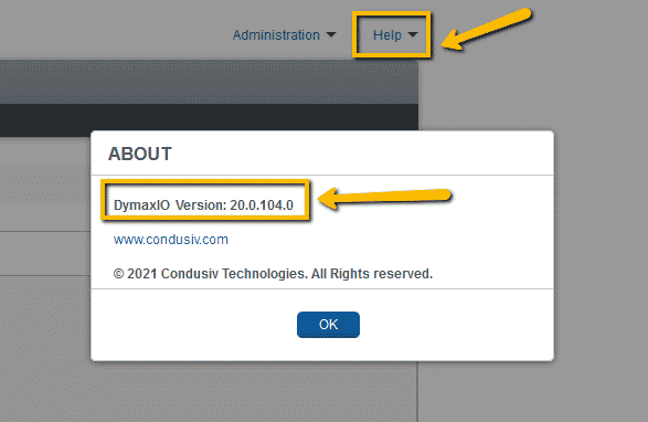 DymaxIO version number